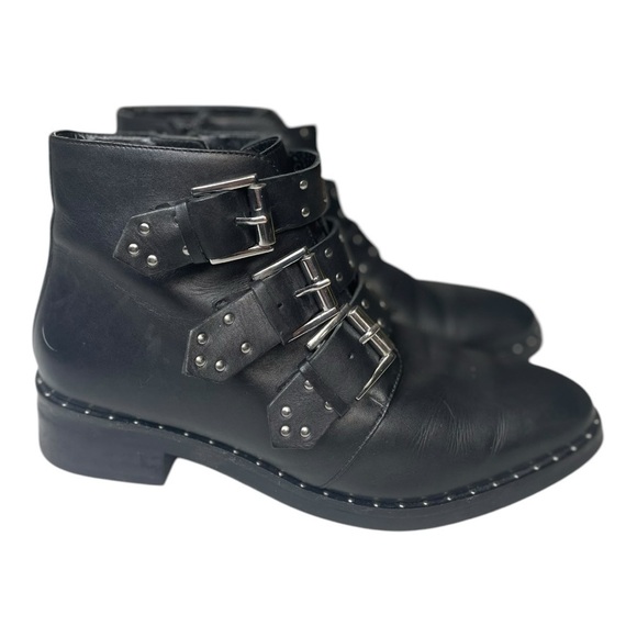 ASOS Women’s Asher Studded Black Leather Buckle Ankle Boots - Picture 2 of 11